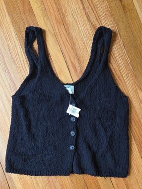 Old Navy Black Button-Front Cropped Tank Top